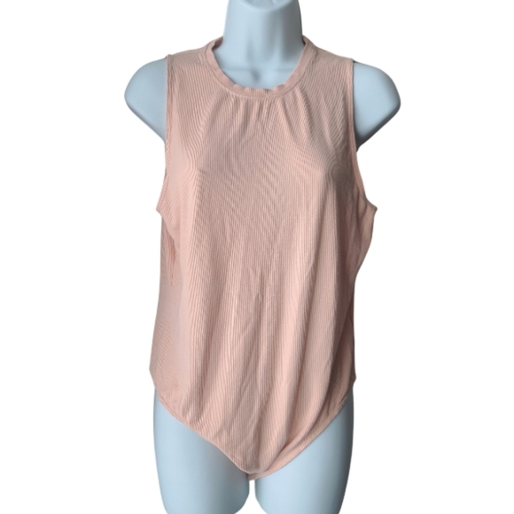 Knix Ribbed Blush Pink Soft Sleeveless Bodysuit Neutral Casual Summer Size Large - Picture 2 of 10